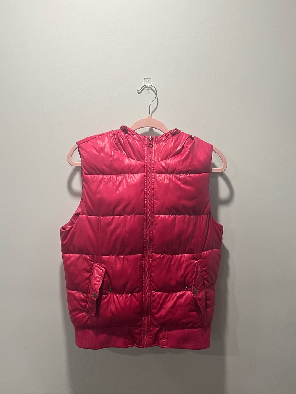 Women's Hooded Pink Quilted Puffer Vest
